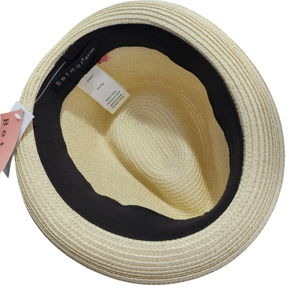Betmar New York Braided Trilby Hat Ivory with‎ Black One Size JOANNE NWT